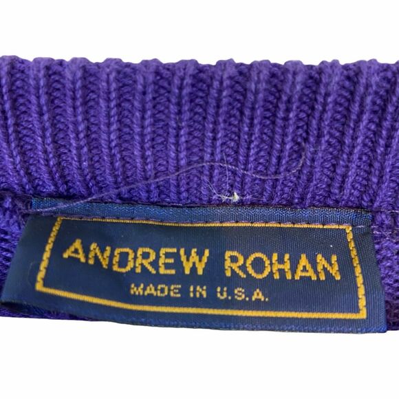 Varsity Sweater Andrew Rohan Mens Purple Long Sleeve Cotton V Neck Size 3XL - Picture 5 of 13